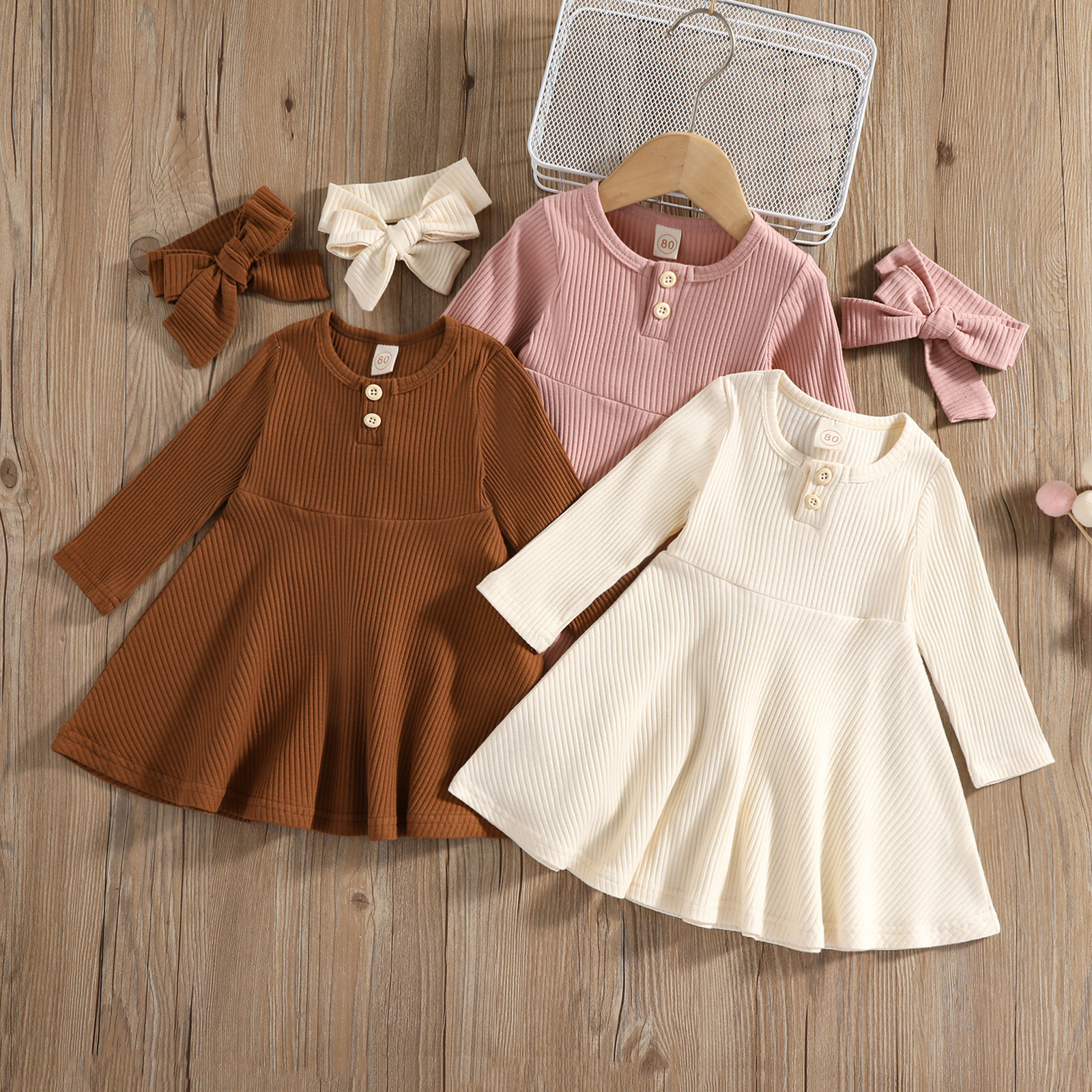 Toddlers Dress Rib Cotton Long Sleeve Baby Girl Spring and Autumn Dress