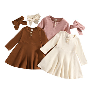 Toddlers Dress Rib Cotton Long Sleeve Baby Girl Spring and Autumn Dress