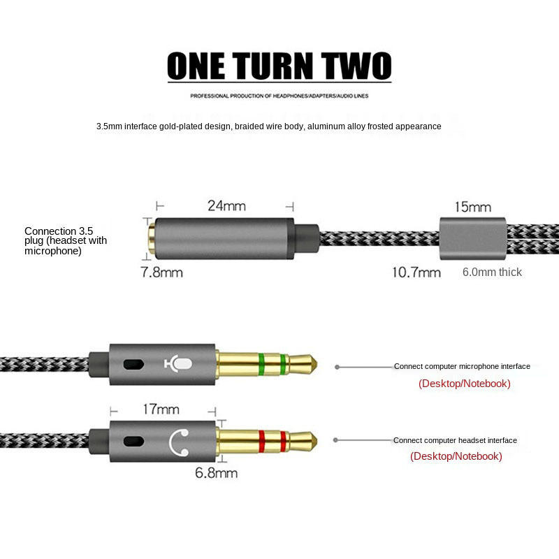 Factory sell 3.5mm AUX Y Splitter 2 Jack Male to 1 Female Headphone Mic Audio Cable for computer laptop