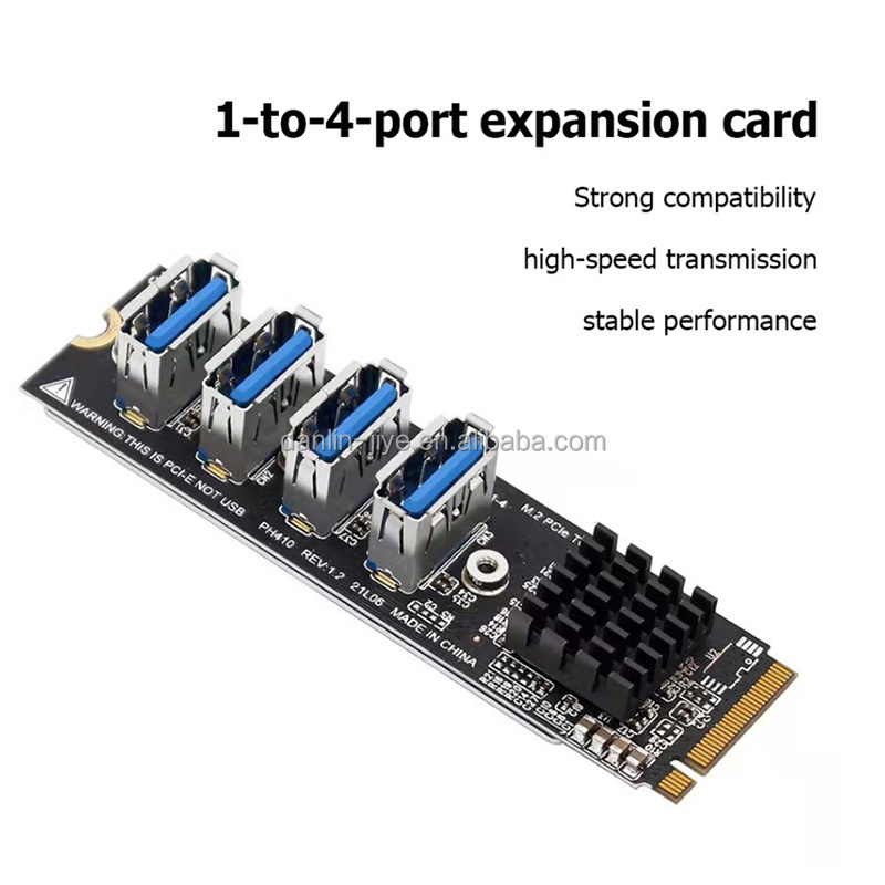 M.2 PCIE 1 to 4 Riser Card 4-port MKEY PCI-E X1 Expansion Board  For Graphic Card NVME USB 3.0 Slot Multiplier Adapter