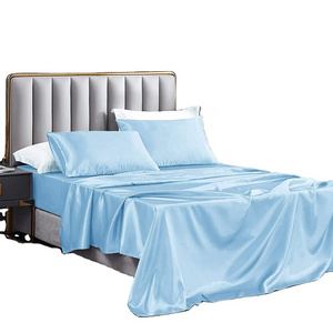 Luxury Satin Silk Sheets Solid Color Deep Pocket Twin XL Size Satin Bed Sheet Set Cooling And Soft Fitted Satin Bedding