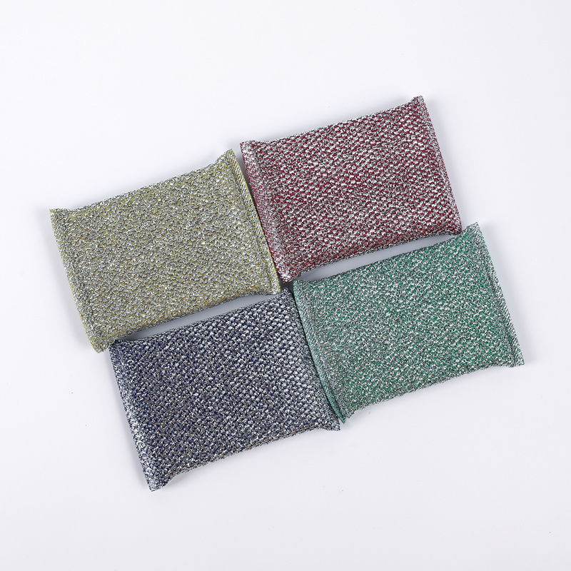 Household Clean Tool Fiber Sponge Scrub Cleaning Pad gold&silver silk Dish Washing Sponge Scouring Pad dish sponge fabric