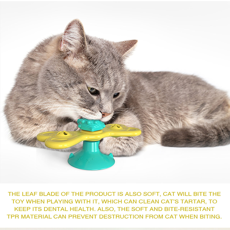 Windmill Cat Toys Spinning Cat Toy with 2 Catnip  Interactive Catnip Toy with Scratch Hair Brush Grooming Tool for Cat Blue Yell