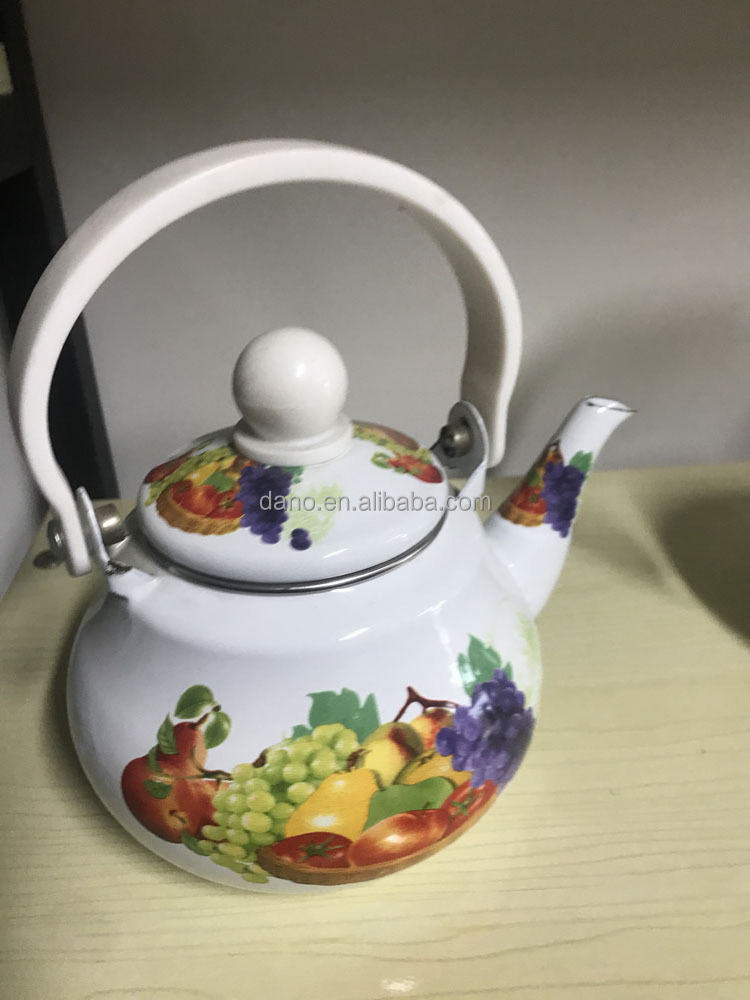 Enamel Tea Kettle, Large Floral Colorful Teapot with Handle for Stovetop, Retro Hot Water Tea Kettle Pot