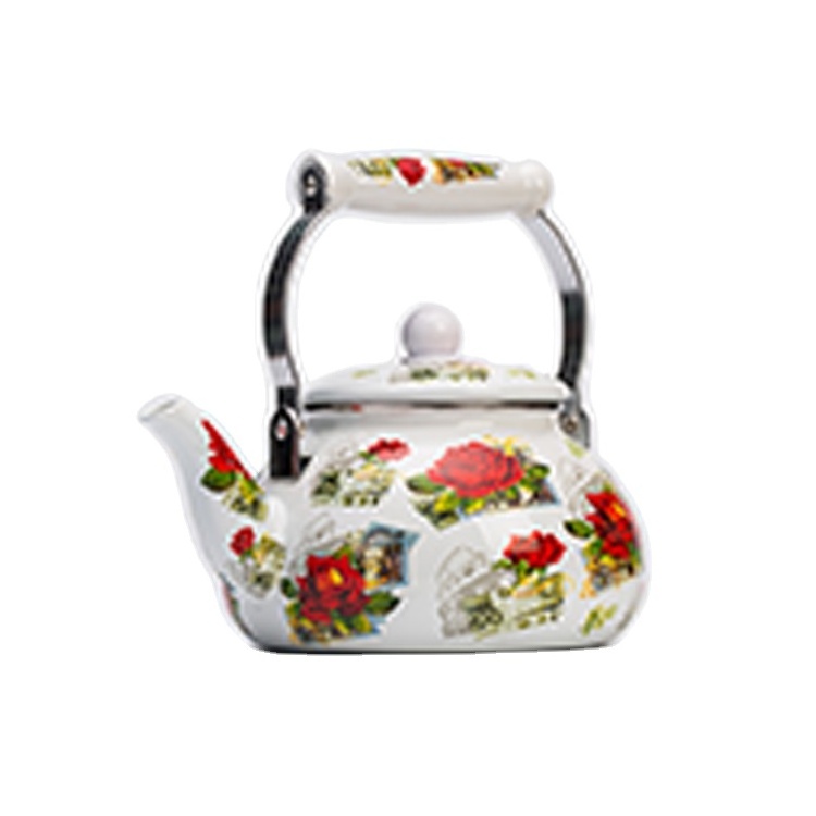 Enamel Tea Kettle, Large Floral Colorful Teapot with Handle for Stovetop, Retro Hot Water Tea Kettle Pot