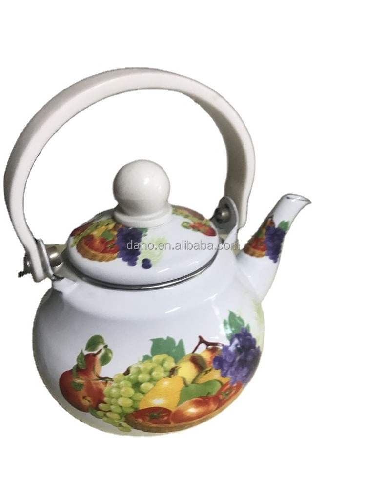 Whistling Enamel Kettle Decorative Kitchenwares Enamel Tea Pots with Flowers