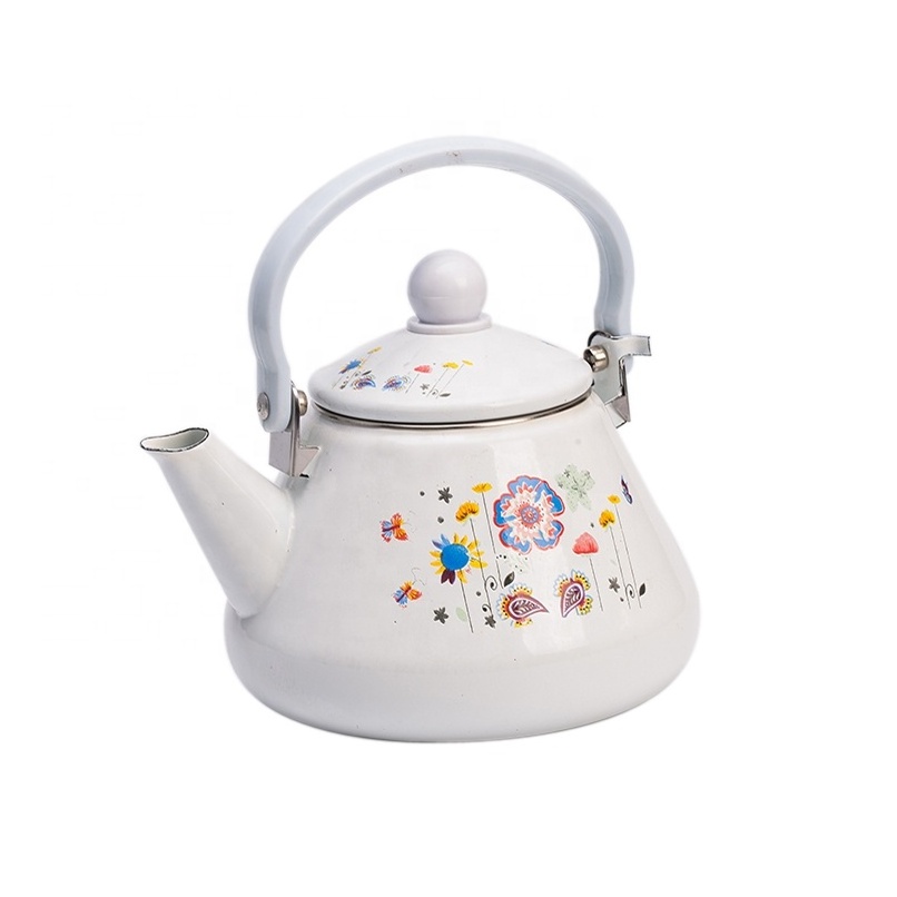 1..8L Customized Flowers Carbon Steel Enamel Kettle Gift Box Outdoor Travel Kettle Portable Coffee Make Kettle Set