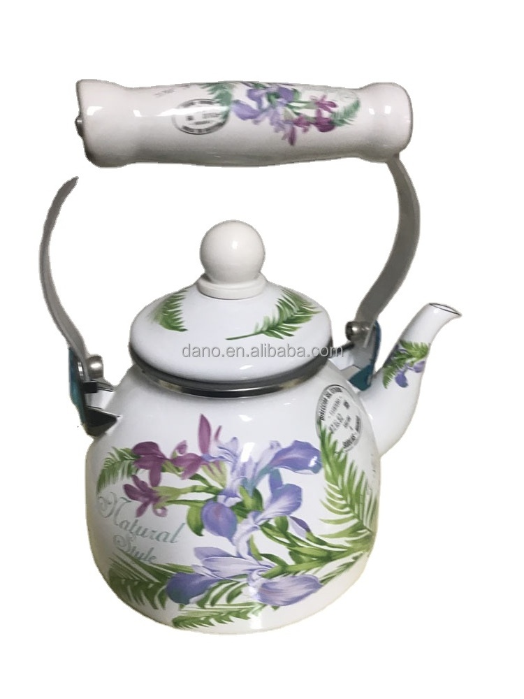 Whistling Enamel Kettle Decorative Kitchenwares Enamel Tea Pots with Flowers