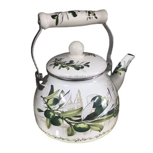 Whistling Enamel Kettle Decorative Kitchenwares Enamel Tea Pots with Flowers