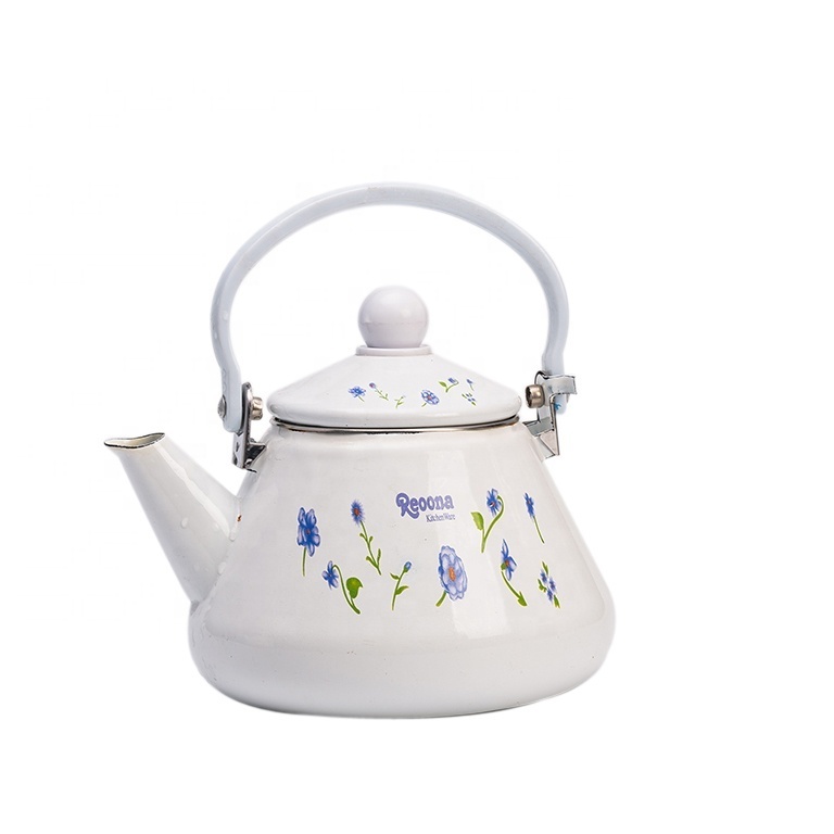 1..8L Customized Flowers Carbon Steel Enamel Kettle Gift Box Outdoor Travel Kettle Portable Coffee Make Kettle Set