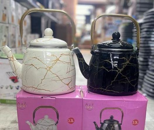 0.8L/1.0L / 1.2L /1.5L/2.5L/3.0L Turkish Style Tea Pot White and Black Marble Decal Enamelled Metal Steel Teapot Tea Kettle