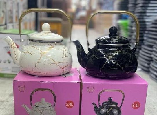 0.8L/1.0L / 1.2L /1.5L/2.5L/3.0L Turkish Style Tea Pot White and Black Marble Decal Enamelled Metal Steel Teapot Tea Kettle