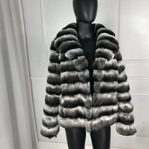 New Fashion Chinchilla skin  Fur Coat Full Sleeves Chinchilla Color High Quality 100% Genuine Chinchilla skin