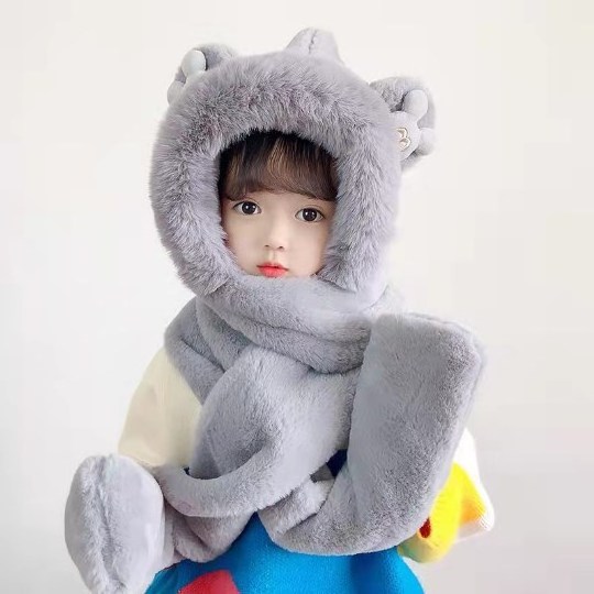 knitted cap for children Autumn Winter Warm Plush Scarf One Piece Thick Ear Protection Warm Plush Hat