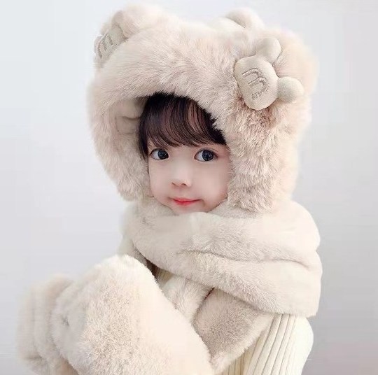 knitted cap for children Autumn Winter Warm Plush Scarf One Piece Thick Ear Protection Warm Plush Hat