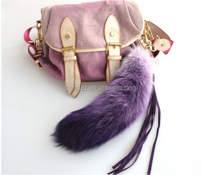 Fox Fur Tail Keychain / Colorful Fox Tail Keychain / Silver Fox