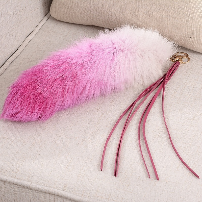 2023 hot selling 100% fox fur pendant fashion gradient fox tail with tassel bag pendant pendant mobile phone chain