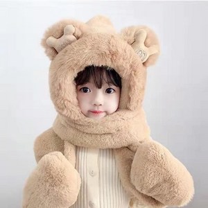 knitted cap for children Autumn Winter Warm Plush Scarf One Piece Thick Ear Protection Warm Plush Hat