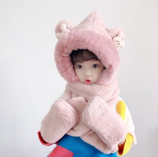 knitted cap for children Autumn Winter Warm Plush Scarf One Piece Thick Ear Protection Warm Plush Hat