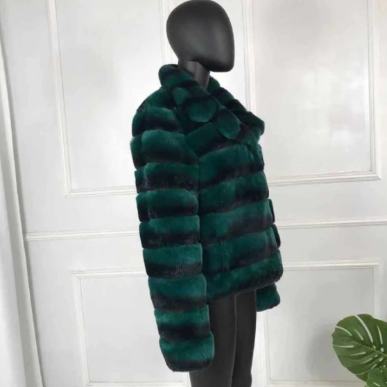 New Fashion Chinchilla skin  Fur Coat Full Sleeves Chinchilla Color High Quality 100% Genuine Chinchilla skin