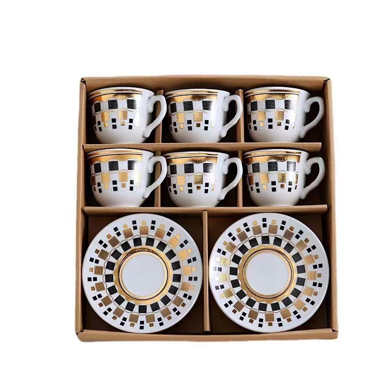 Wholesale Luxury Tea Cup Ceramic White Gold Pattern Coffee Milk Porcelain Cup And Saucer Set