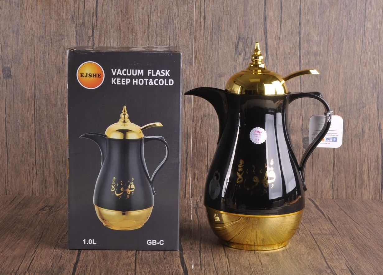 1L Black White Gold Double Wall Thermal Insulation Coffee Tea Kettle Flask Thermal Coffee Tea Pot