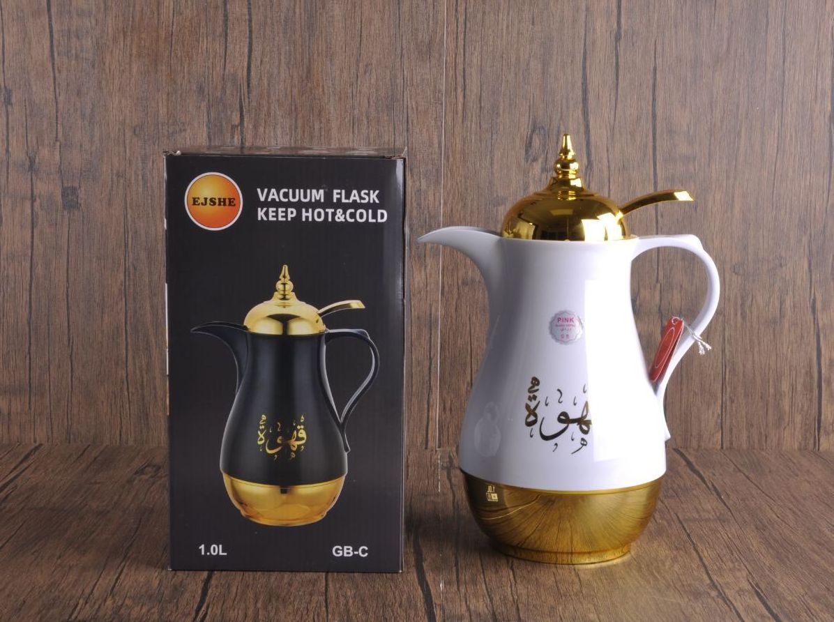 1L Black White Gold Double Wall Thermal Insulation Coffee Tea Kettle Flask Thermal Coffee Tea Pot