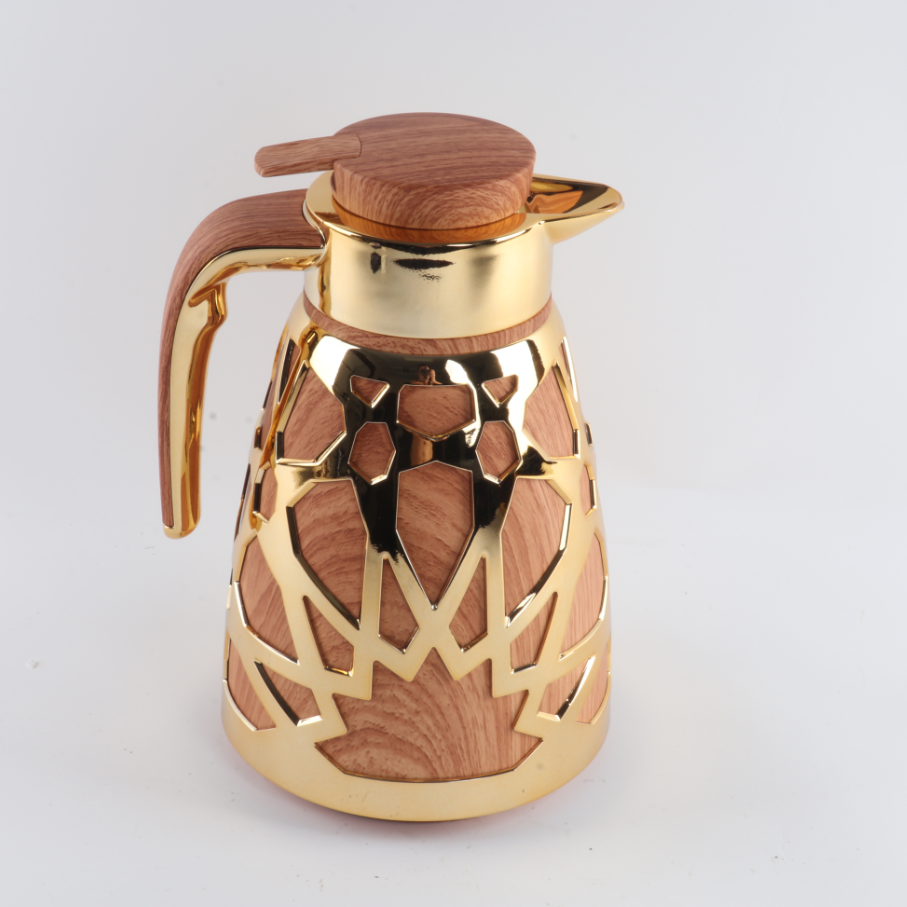 Coating 1L Dallah Arabic Coffee Pot Thermos Arabic Vacuum Flask Arabian Tea Coffee Pot Gold Luxury Customized Logo Color Box