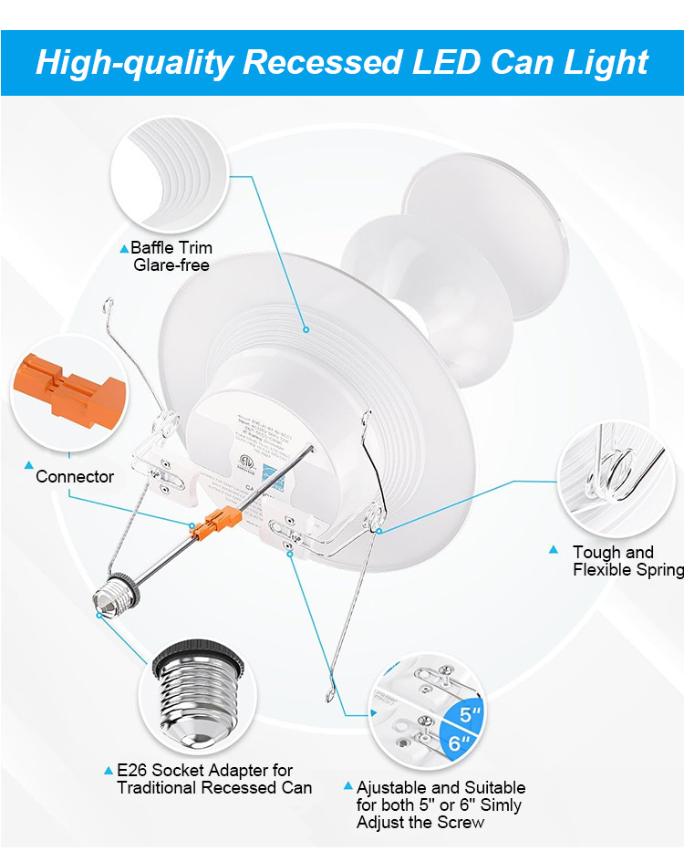 Indoor Ceiling Recessed Downlight Fixture IP44 Fast Delivery CCT Selectable 9W E26 4inch Retrofit Can Light