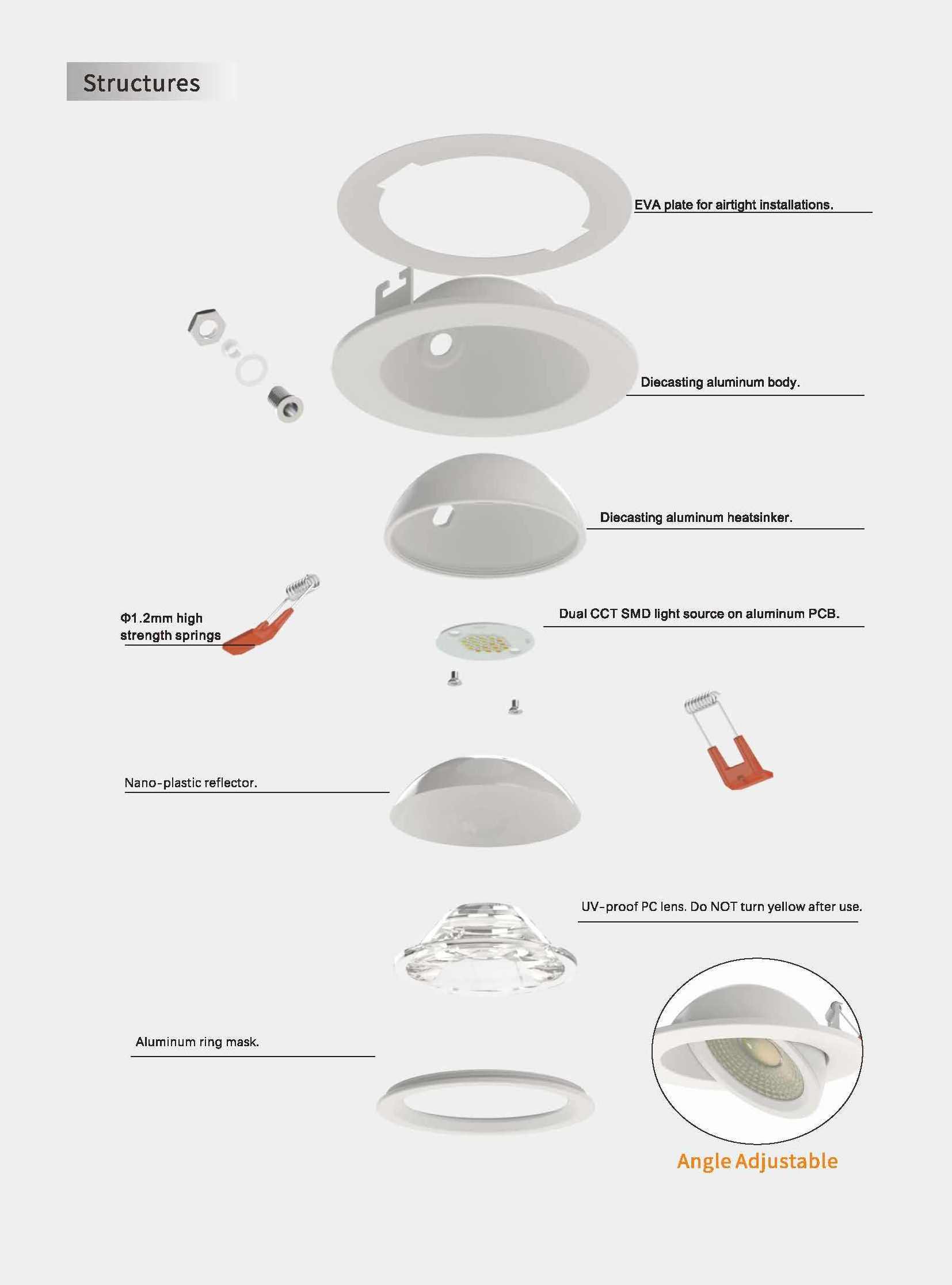 ETL 9W 4inch 120v Ip44 3CCT 5CCT Dimmable smart Rotation small led recessed downlight adjustable led spot lights