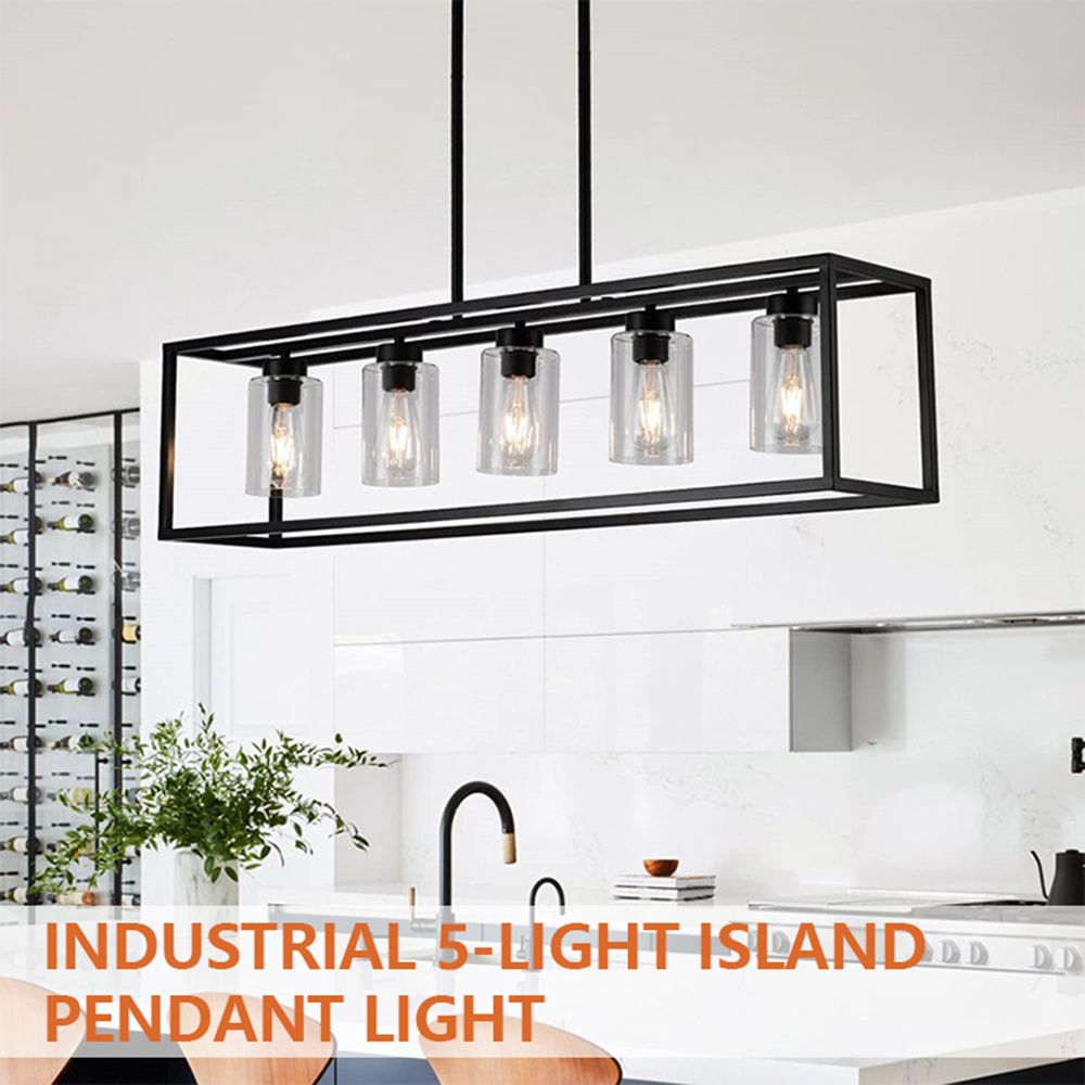 Clear Glass E26 Chandelier Kitchen Ceiling Light Adjustable Height Nordic Design 5 Light Island Pendant Light