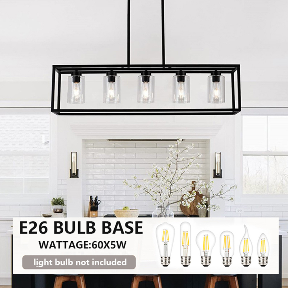 Nordic Simple Design Chandelier Ceiling Light  Kitchen Island Glass Shade E26 E27 Bulb 5 Light Island Pendant Light