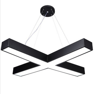 Black Ceiling Pendant Light Iron Lamp Body Acrylic Shade 36W Commercial X Shape Pendant Light For Office Fitness Club