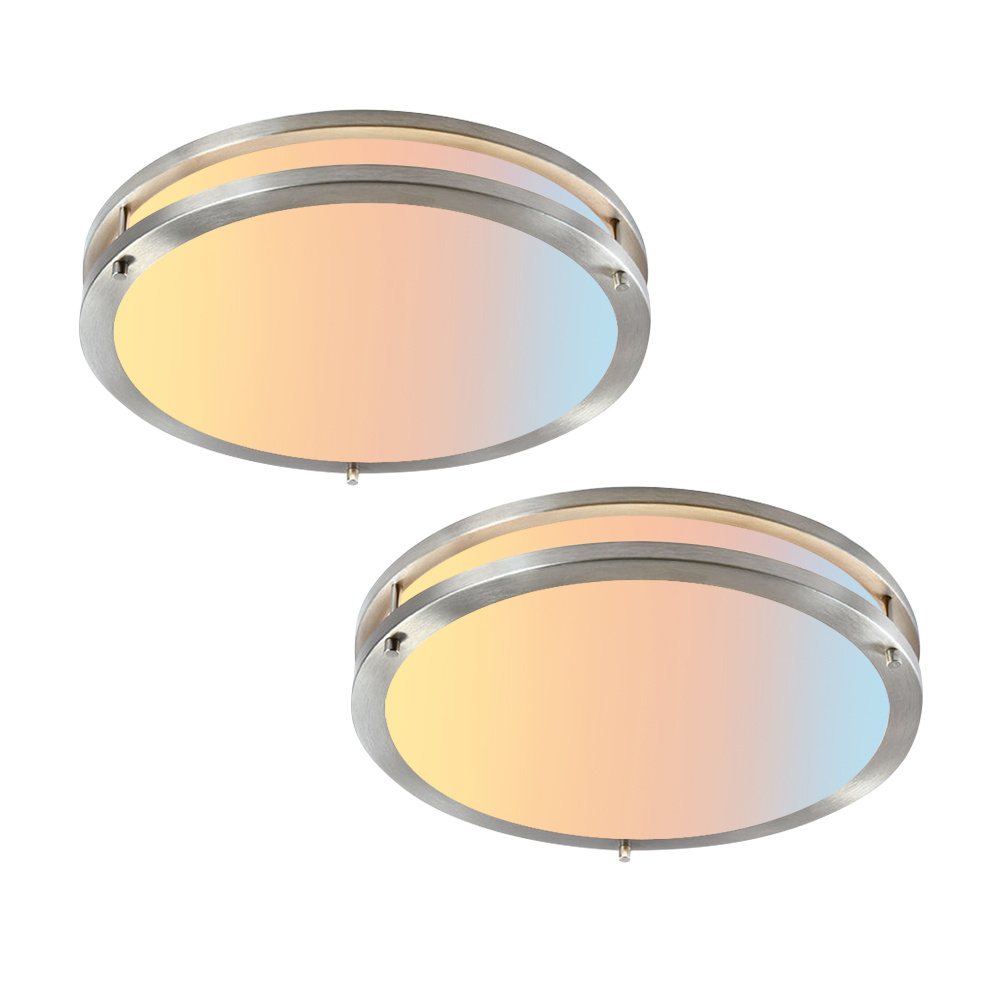 ETL Certification Brushed Nickel Finish Round Shape Double Ring Ceiling Light