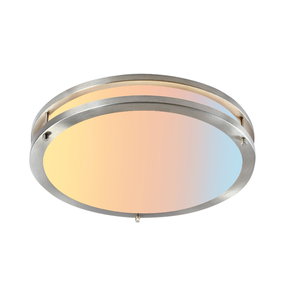 ETL Certification Brushed Nickel Finish Round Shape Double Ring Ceiling Light