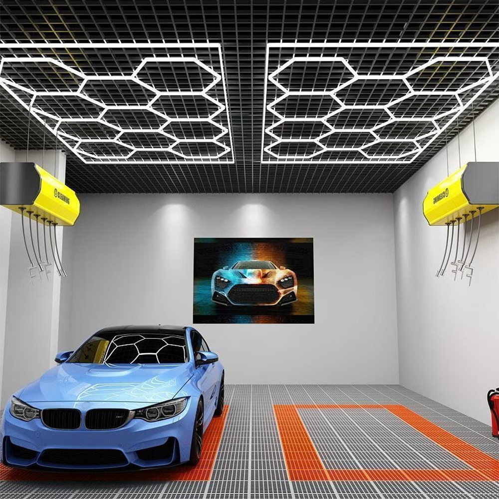 Commercial Car Workshop Ceiling Pendant Light Cold White 6000K 680W 2.4*4.8m Honeycomb Car Detailing LED Light