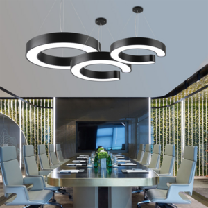 Office Conference Room Ceiling Light 36W 4000K Flicker-Free Black C-shaped LED Ceiling Pendant Light with EM Battery