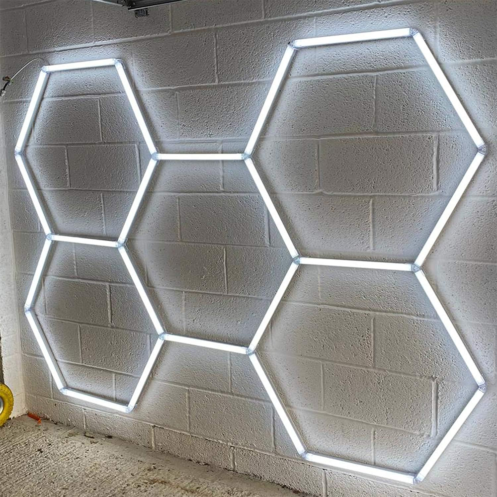 Honeycomb LED Lights 6500K Hexagon Garage Lights Wireless Splicing Energy Saving 14 grid for Workshop Car Wash Room gym