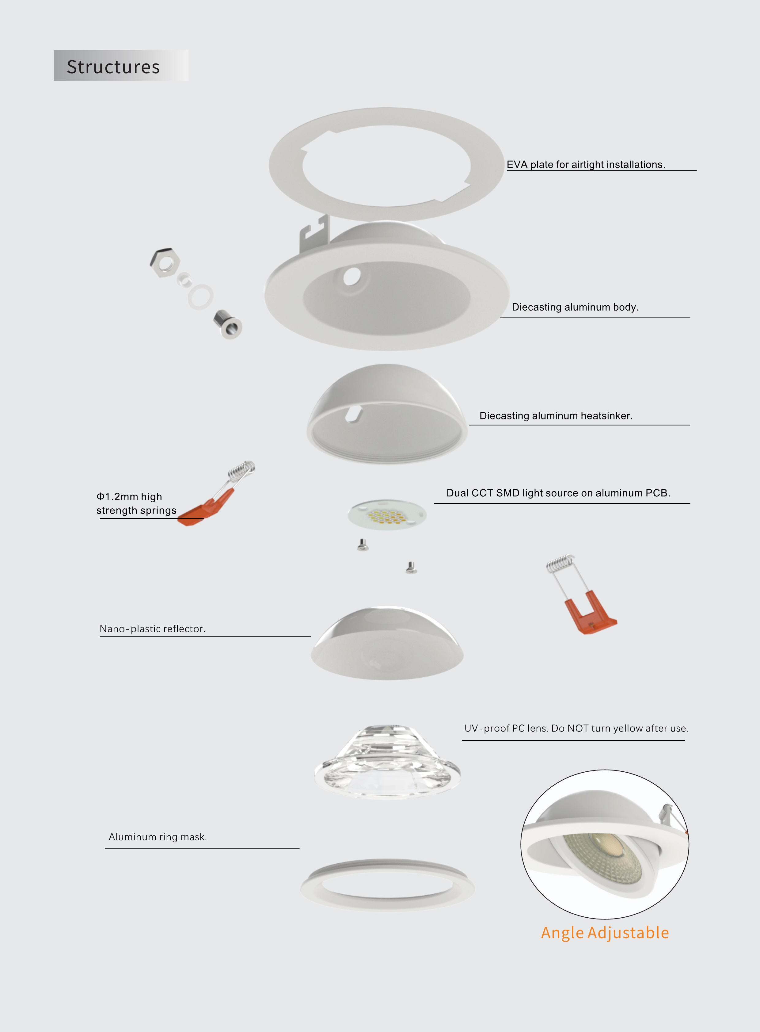 1600K 1800K 2000K ETL Energy Star  3cct Office light Dimmable LED Gimbal Recessed COB  Downlight 9w 4 inch