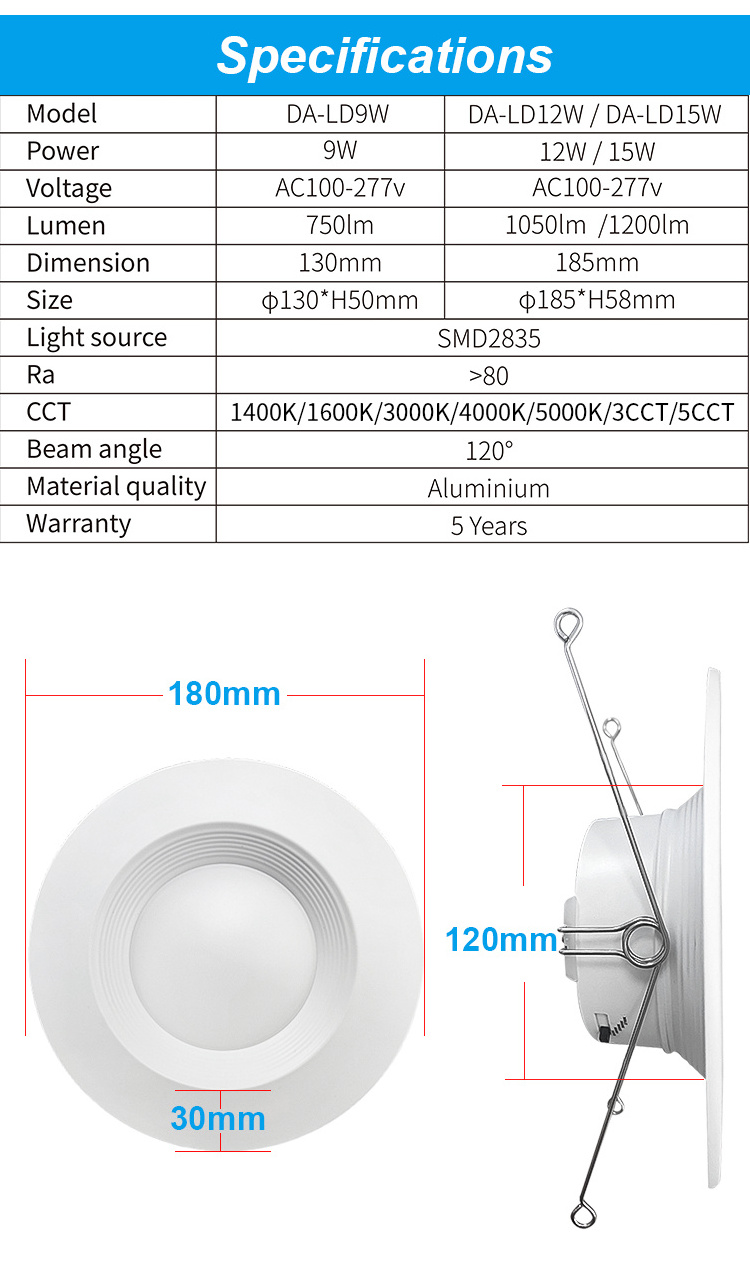 Indoor Ceiling Recessed Downlight Fixture IP44 Fast Delivery CCT Selectable 9W E26 4inch Retrofit Can Light