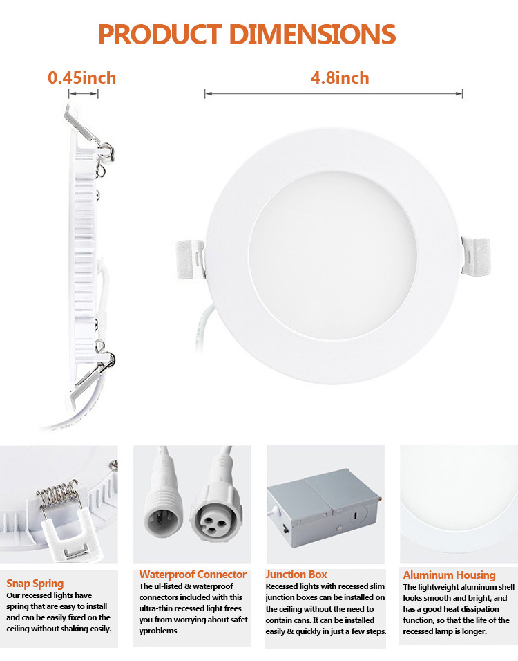 5cct triac dimmable IC rated luminaire 4 inch recessed  intertek led slim  4'' 9w gimbal slim led panel light