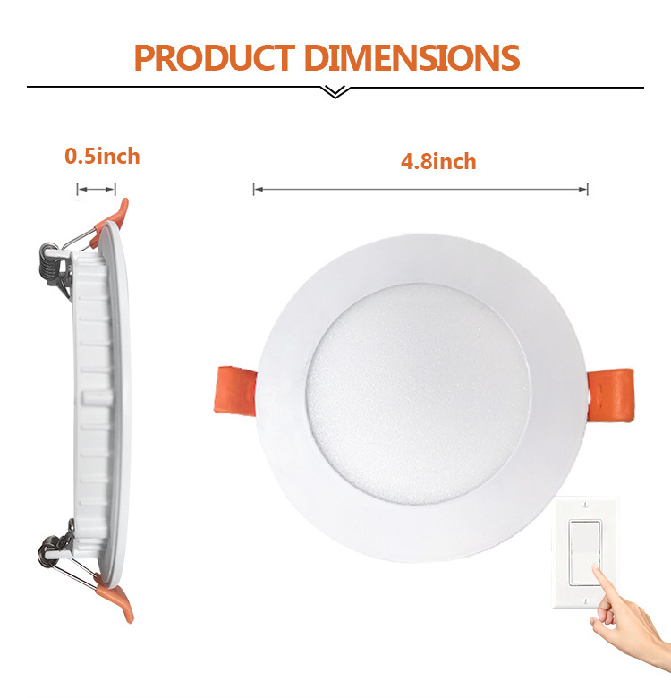 ETL CE 3CCT 5CCT ultra thin 4inch 9W  led recessed ceiling panel light no housing needed with junction box