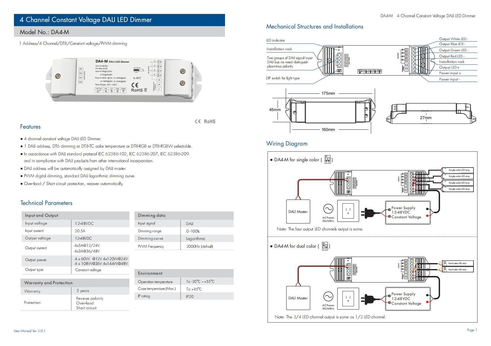 CE SAA 4 ways  control switch DA4-M Dali LED Dimmer