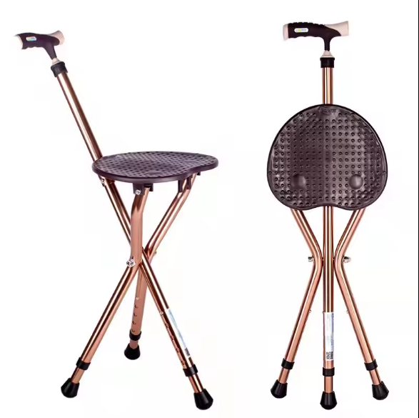 Factory Manufacturers Elderly Home Care Folding 3 Legs Crutch Chair Walking Cane Chair With Seat