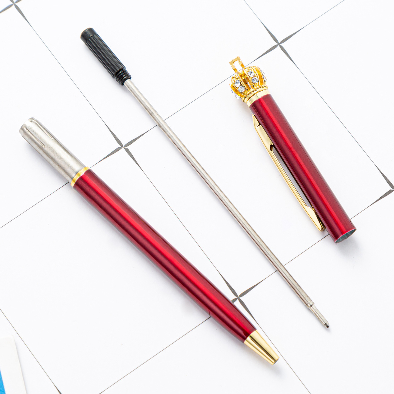 Hot selling church anniversary souvenirs cute weeding pen diamond crown luxury metal twist pen for gift