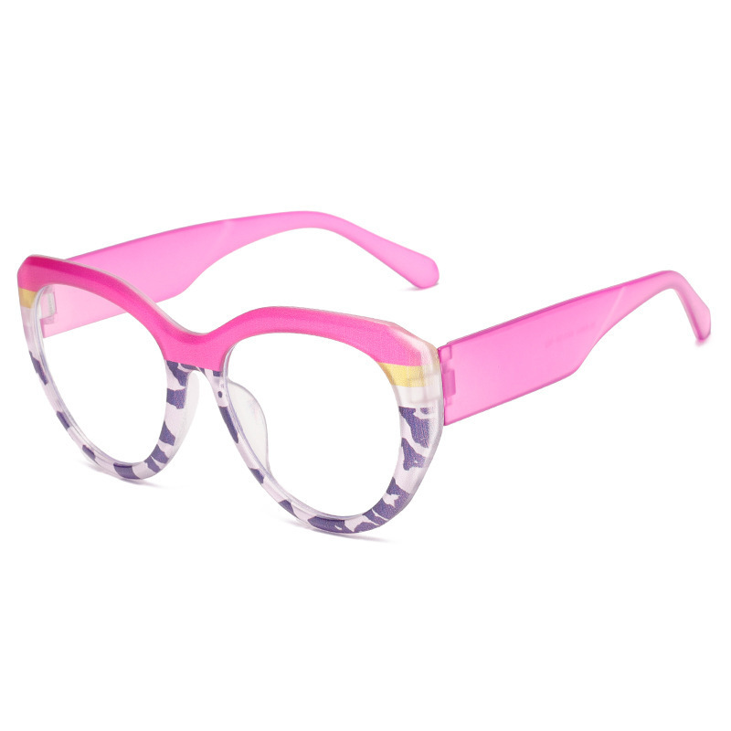 2024 Cross-Border New Color Striped Cat Eye Flat Light Optical Glasses Fashion All Matching Plain Makeup Glasses Frame