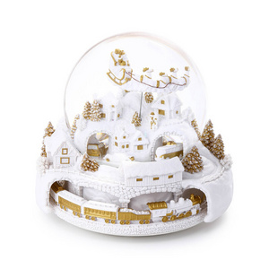 Custom Resin Christmas Snow Globe with Village Snow and Train Around Design for Gifts Decoration