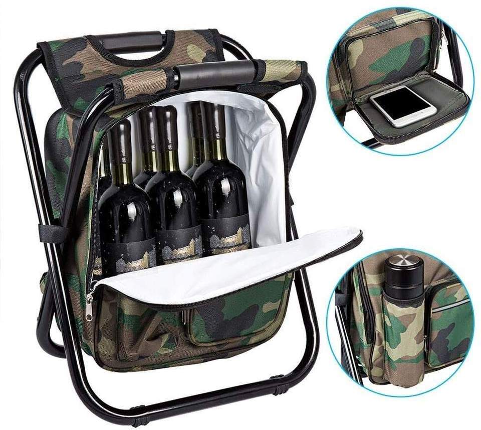 Multifunction Fishing Backpack Chair Portable Hiking Camouflage Camping Stool Folding Cooler Insulated cooler bag chair