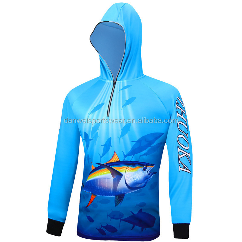 custom blank polyester upf 50 fishing shirt with hood