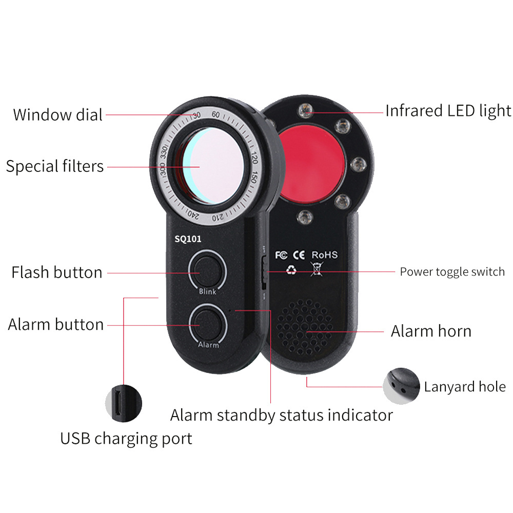 Danwish Anti Spy Surveillance Infrared Camera Detector Alarm Wireless Signal Anti-covert Camera Finder